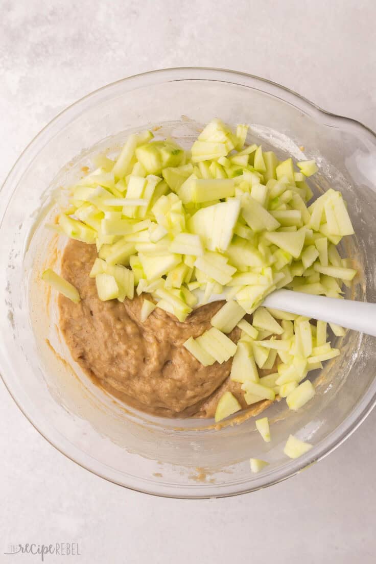 apples added to apple coffee cake batter.