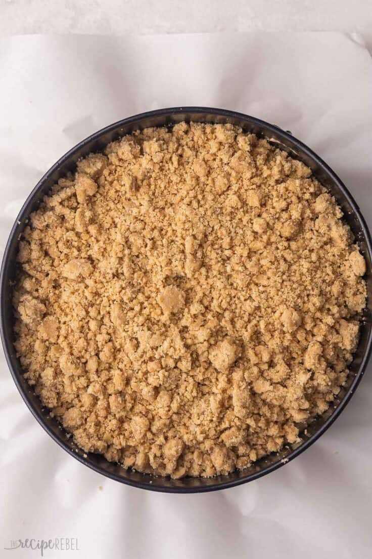 crumble mixture on coffee cake.