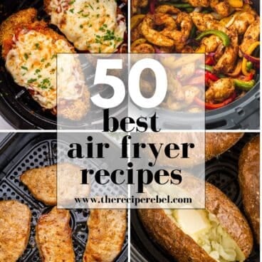 square collage image for air fryer recipes with four images and text.