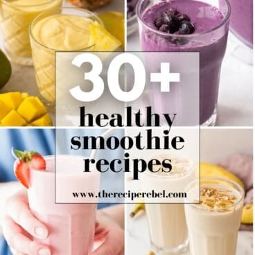 square collage for healthy smoothie recipes with four images and text.