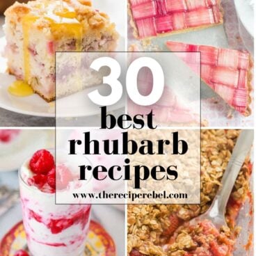 rhubarb recipes collage with four images and text.